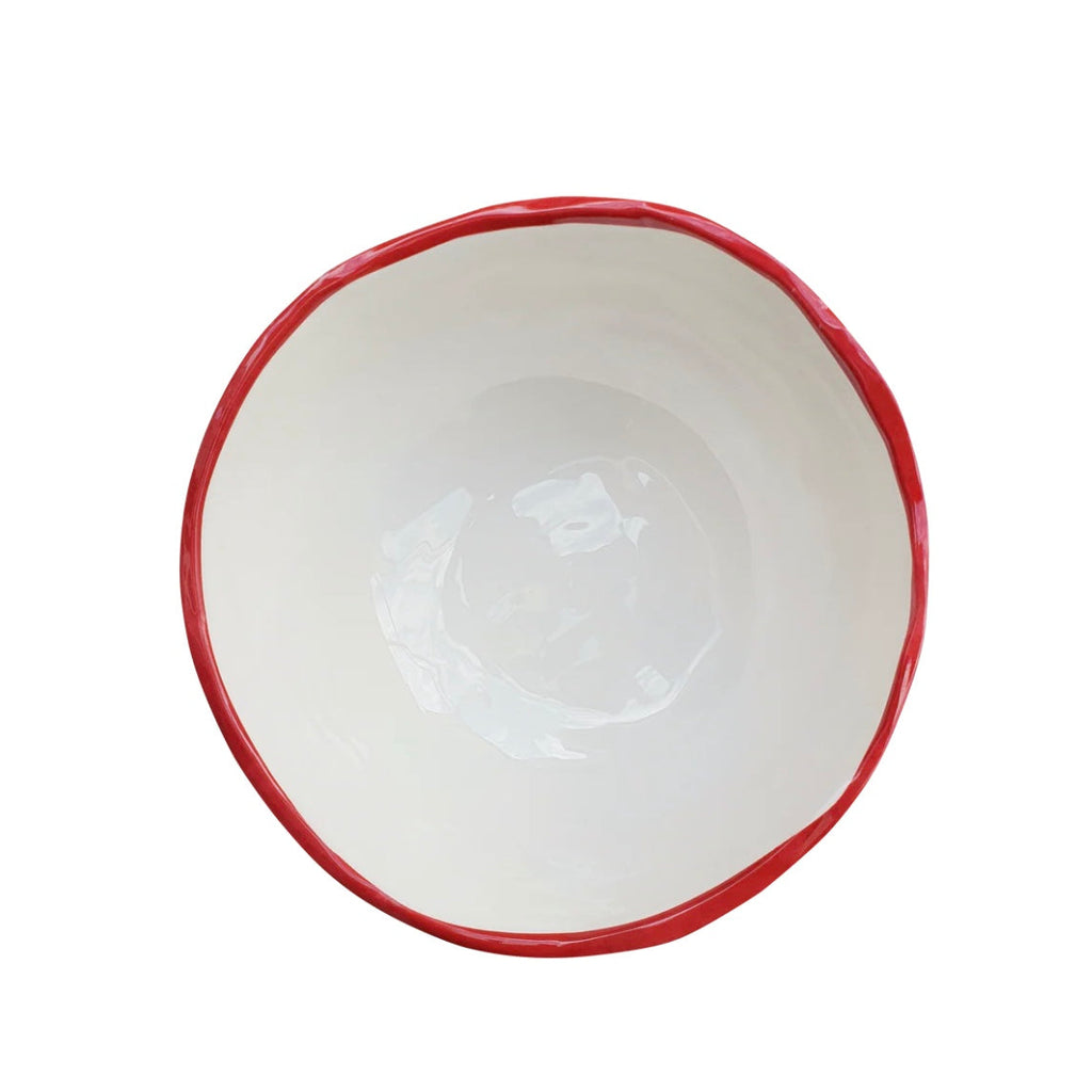 Round Soup/ Cereal/ Serving bowl with red edge