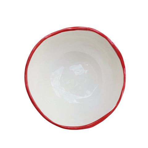 Round Soup/ Cereal/ Serving bowl with red edge
