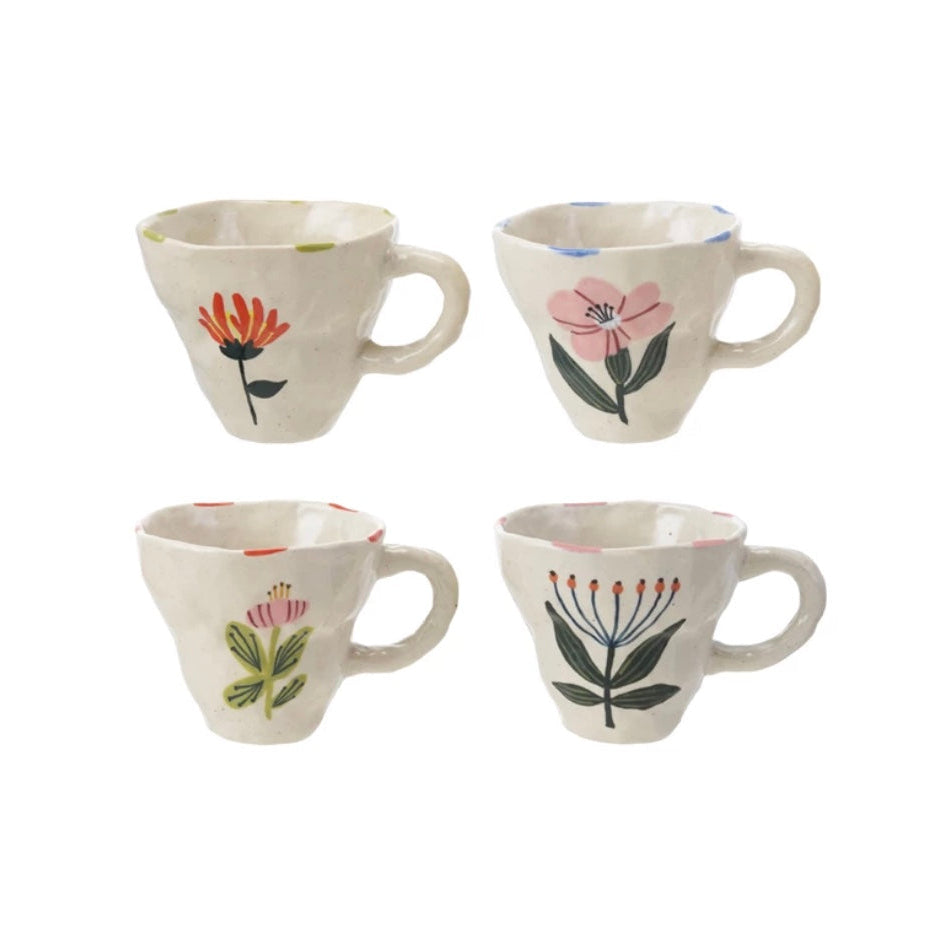 Hand-Painted Stoneware Mug with Flower