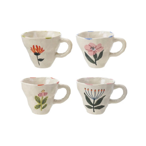 Hand-Painted Stoneware Mug with Flower