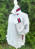 Danny Crew Neck Sweatshirt - Grey w Navy & Red Stripe Ribbon