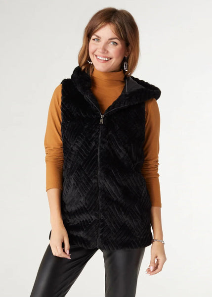 Lyric Faux Fur Hooded Vest - Black