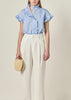Oxford Stripe Ruffle Top