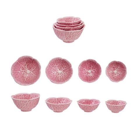 Stoneware Cabbage Shaped Prep Bowls, Pink, Set of 4