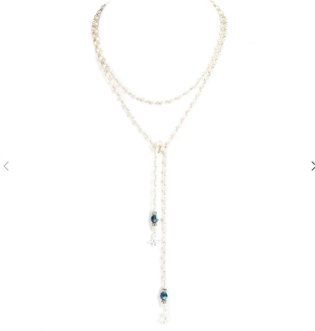 Peace Cross Beaded Lariat - Cream Pearl