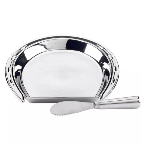 Silver Plated 3-D Horseshoe Cheese Plate with Knife