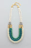 Triple Stand White, Aqua Ghana glass, and turqouise Necklace