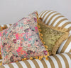 Fabric Blend Jacquard Lumbar Pillow w/ Brocade Pattern, Fringe & Velvet Back