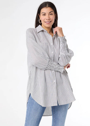 Tianna Striped Tunic Top with Cinched Sleeve