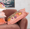 Cotton Lumbar Pillow w/ Embroidered Flowers & Eyelash Fringe