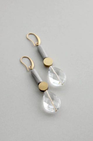 Gray and Crystal Glass Earrings