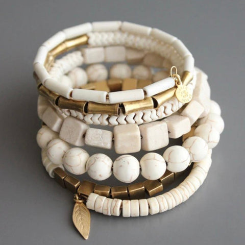 White Stone and Brass Wrap Bracelet