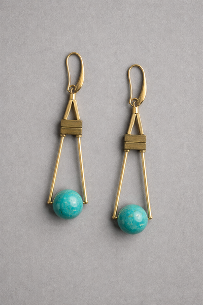 Green Glass and Brass Drop earrings