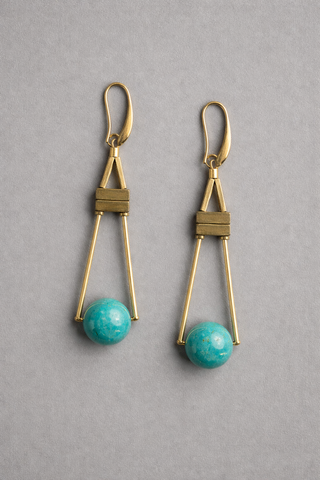 Green Glass and Brass Drop earrings