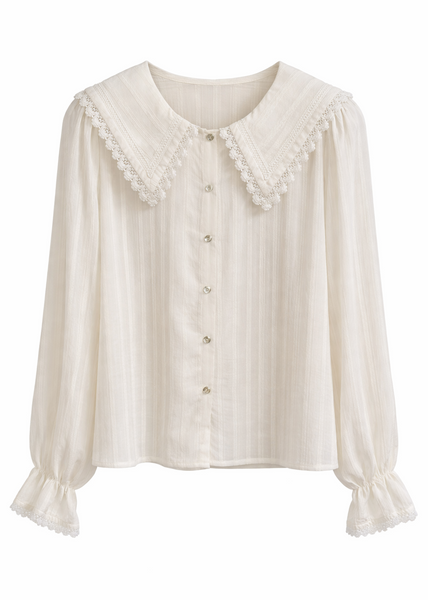 Scallop Lace Collar Button Blouse