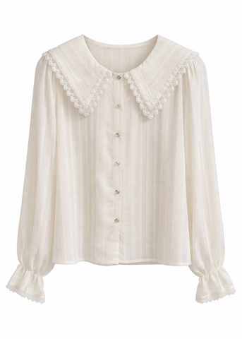 Scallop Lace Collar Button Blouse