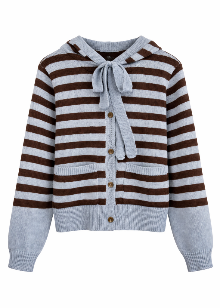 Striped Knit Hoodie Cardigan