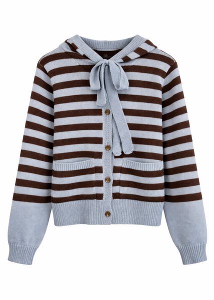Striped Knit Hoodie Cardigan