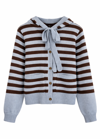 Striped Knit Hoodie Cardigan