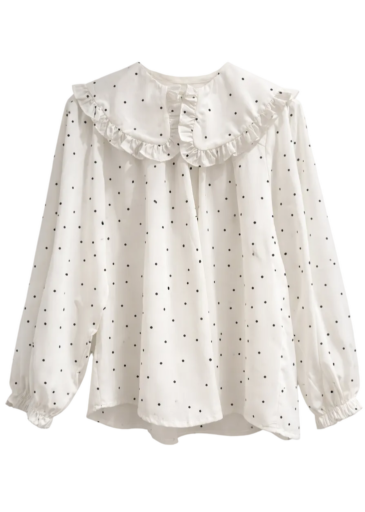 Polka Dot Ruffle Collar Blouse