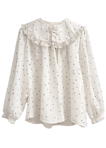 Polka Dot Ruffle Collar Blouse