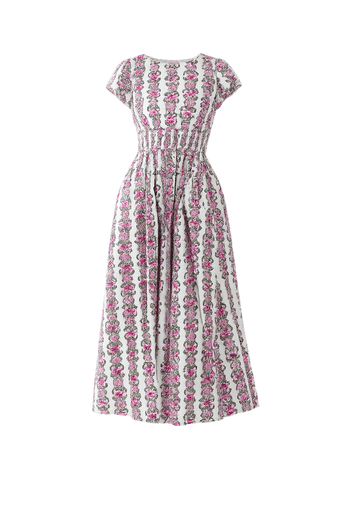 Floral Stripe Smocked Waist Midi Dress