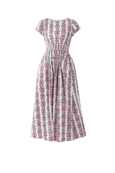 Floral Stripe Smocked Waist Midi Dress