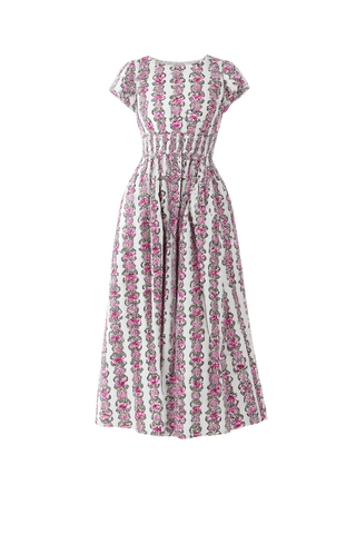 Floral Stripe Smocked Waist Midi Dress