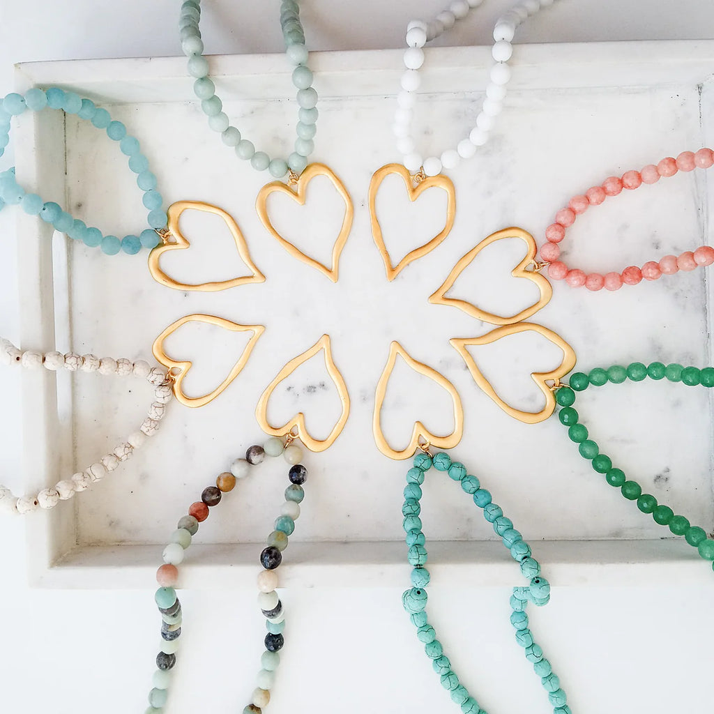 Gemstone Beaded Necklace w/ XL Heart