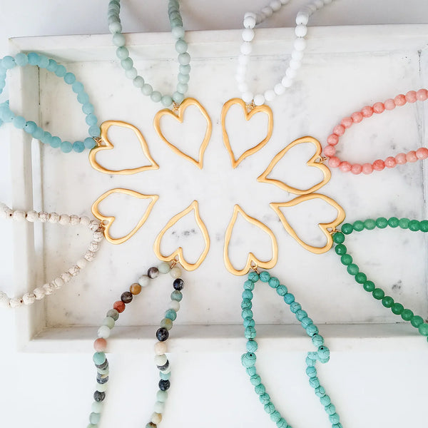 Gemstone Beaded Necklace w/ XL Heart