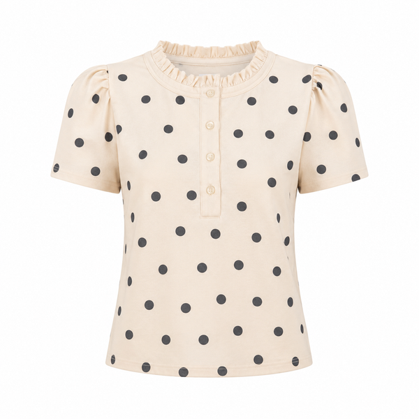 Polka Dot Knit Lace Trim Top