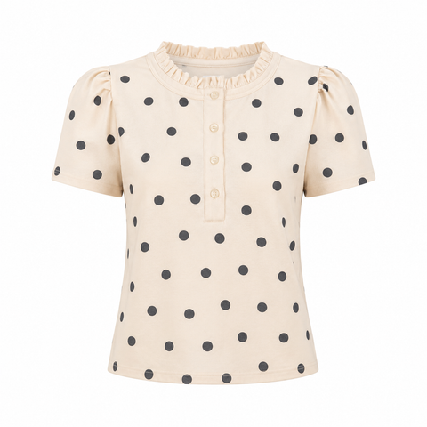 Polka Dot Knit Lace Trim Top