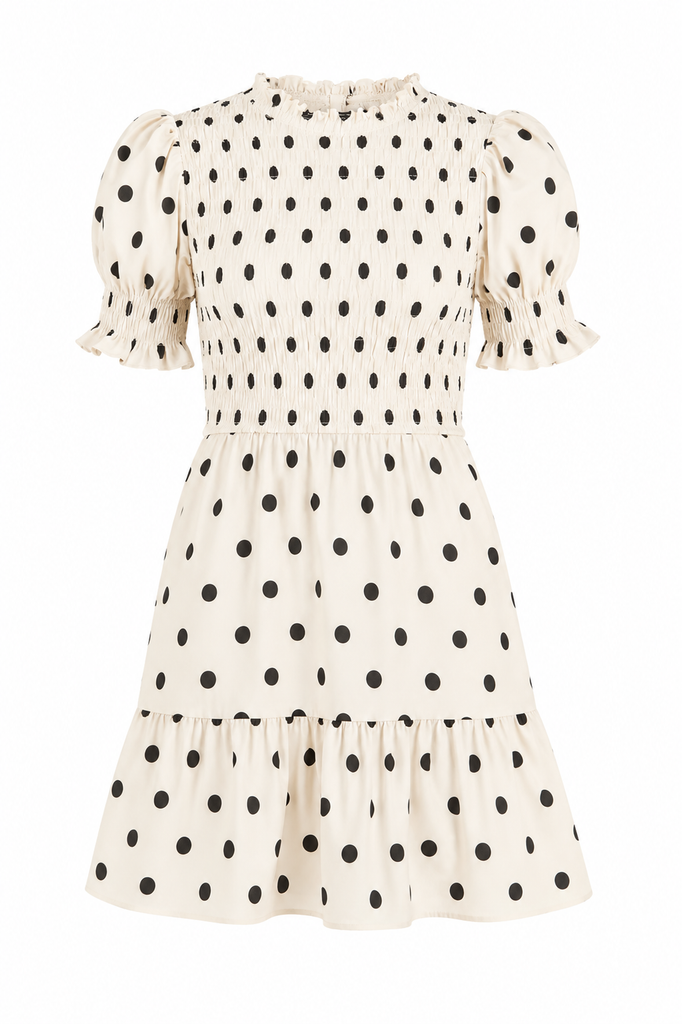 Polka Dot Smocked Bodice Puff Sleeve Mini Dress