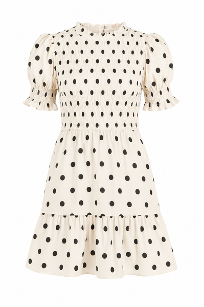 Polka Dot Smocked Bodice Puff Sleeve Mini Dress