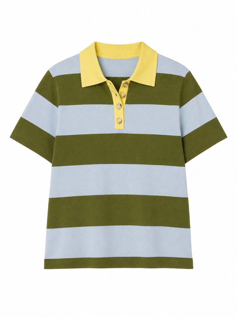 Striped Sweater Knit Short Sleeve Polo