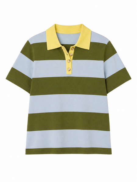 Striped Sweater Knit Short Sleeve Polo