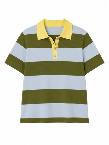Striped Sweater Knit Short Sleeve Polo