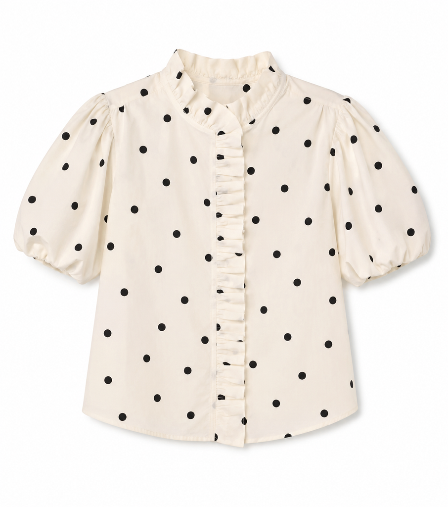 Polka Dot Ruffled Button Down Top
