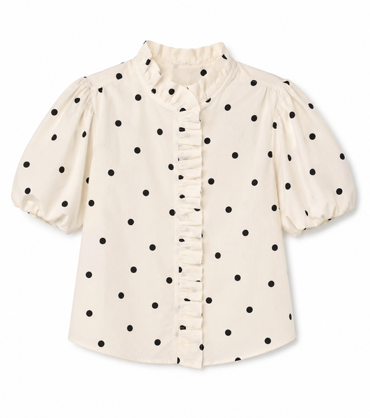 Polka Dot Ruffled Button Down Top
