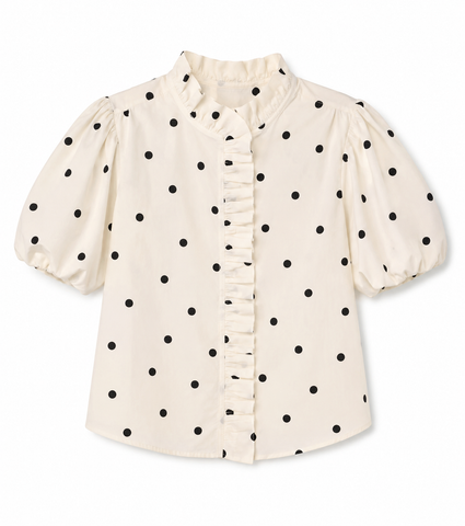 Polka Dot Ruffled Button Down Top