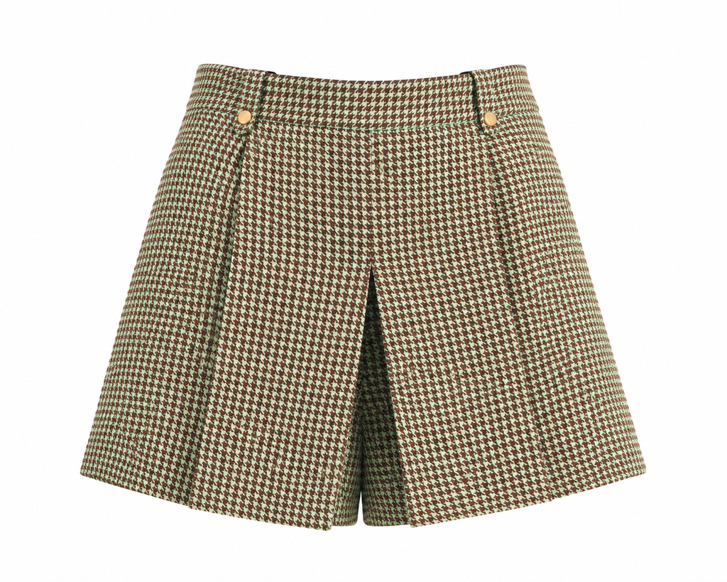 Houndstooth Pleated Shorts