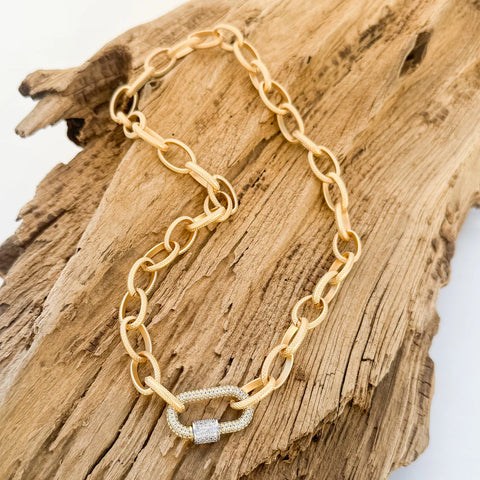 Pave Carabiner On Etched Chain