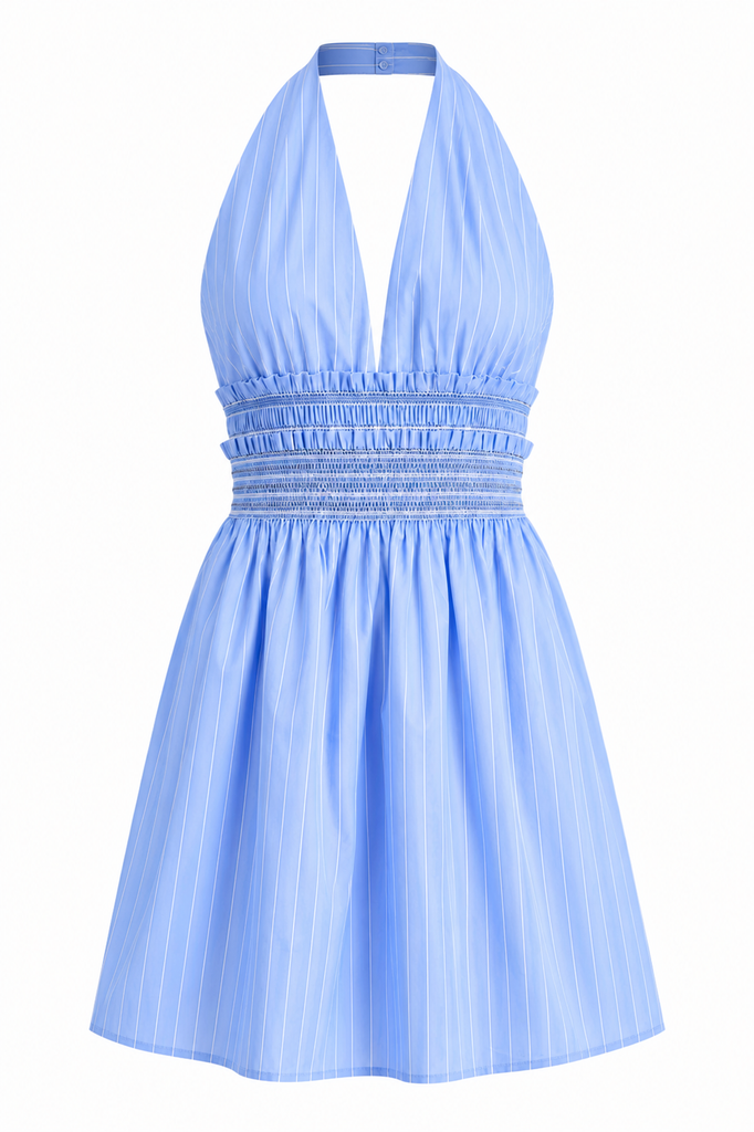 Oxford Smocked Halter Dress