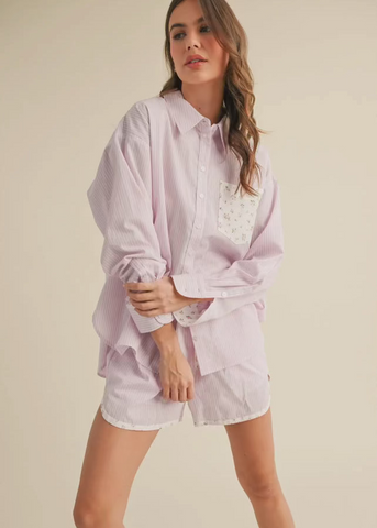 Striped Button Up & Short Set