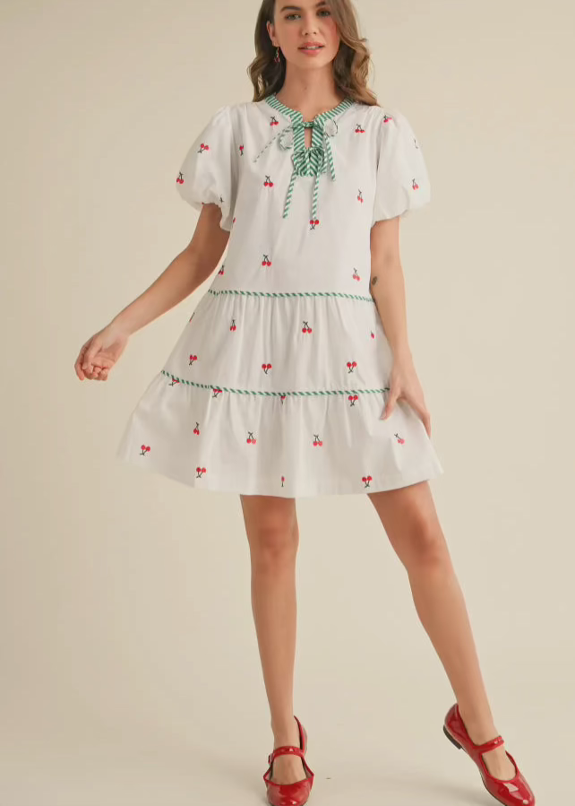 Cherry Embroidered Mini Dress
