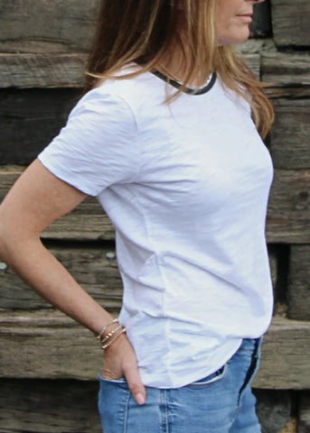 SHORT SLEEVE REBEL TEE IN WHITE WITH DARK HEATHERED GRAY