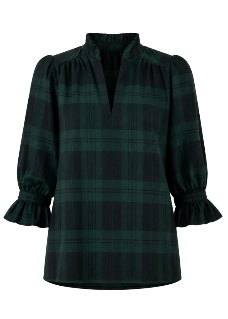 Ruffleneck Tunic - Black Watch Plaid - Navy/Green
