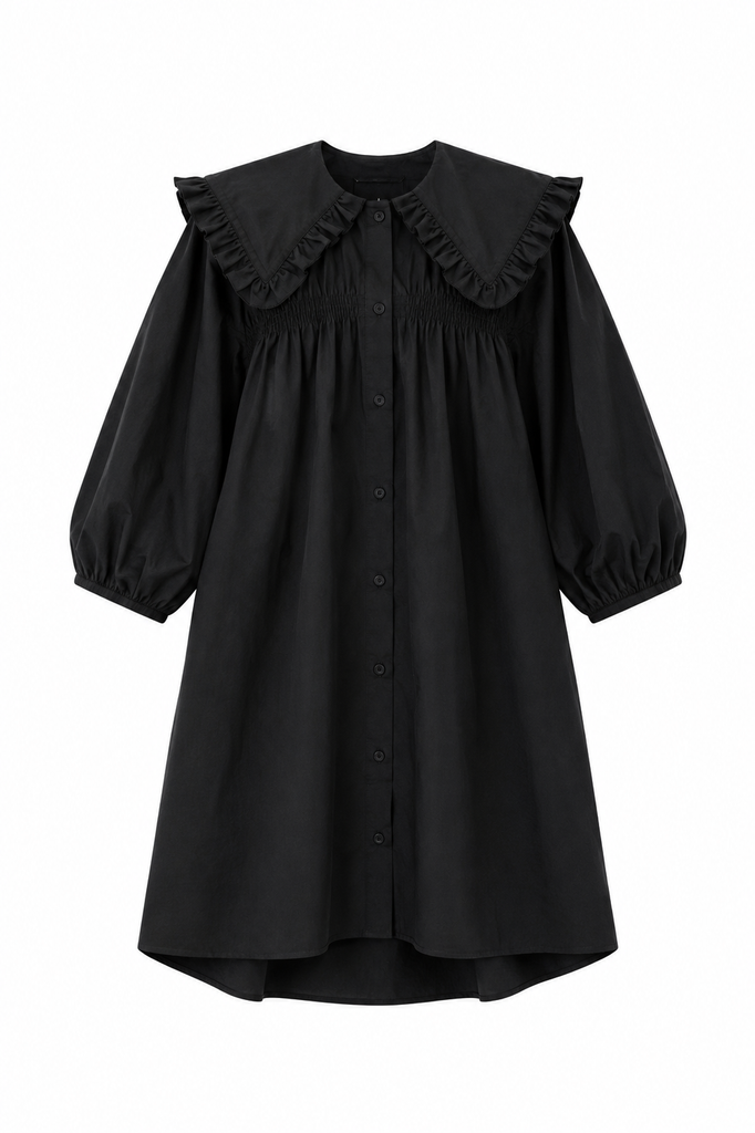Cotton Ruffle Collar Smock Dress
