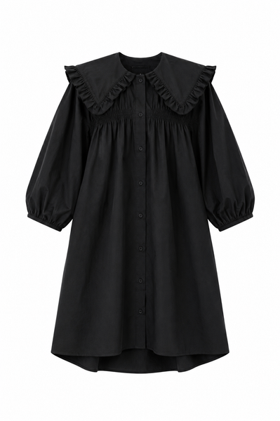 Cotton Ruffle Collar Smock Dress