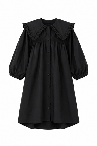 Cotton Ruffle Collar Smock Dress